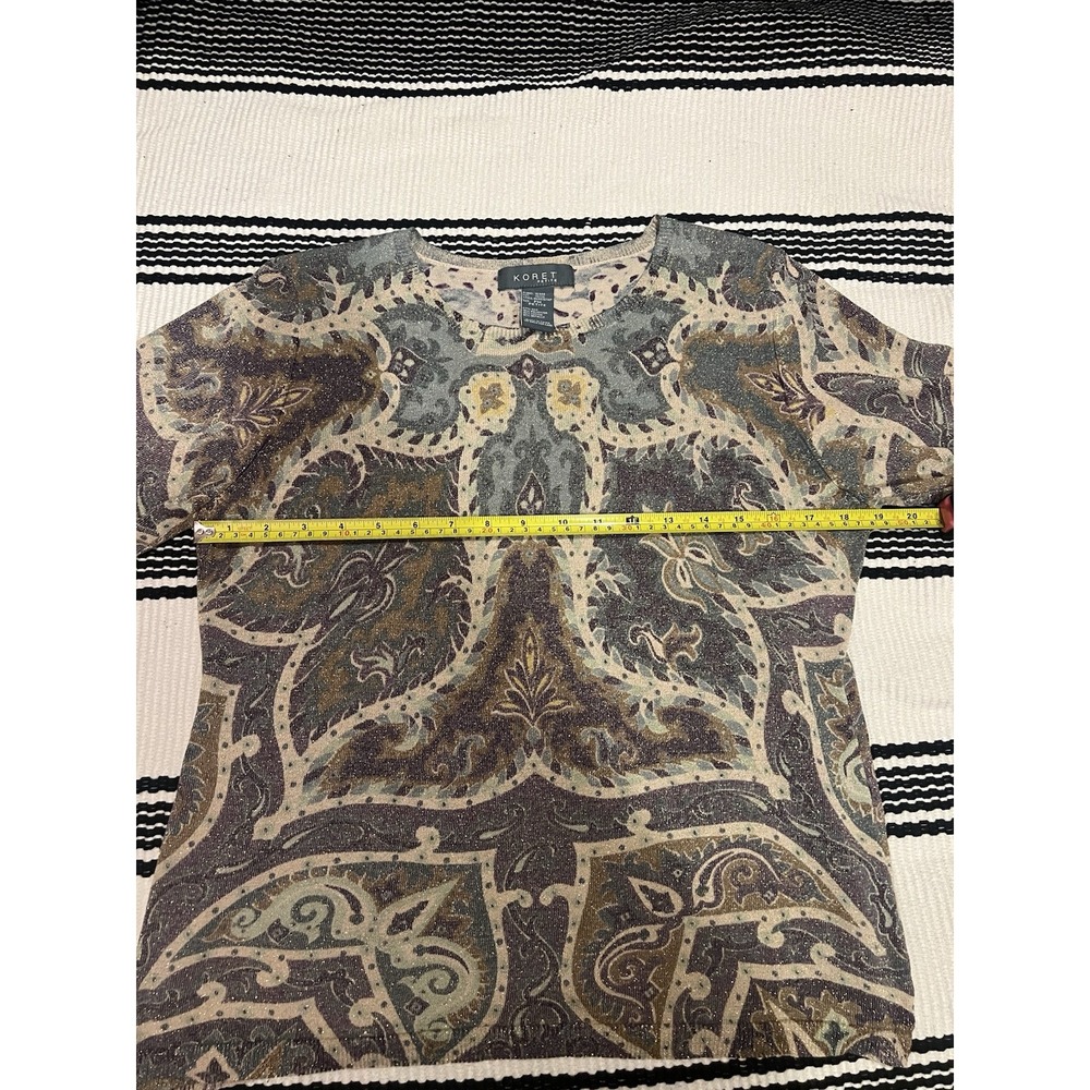 Koret Tapestry Metallic‎ Printed Long Sleeve Silk Blouse Size Petite Medium - Picture 6 of 10
